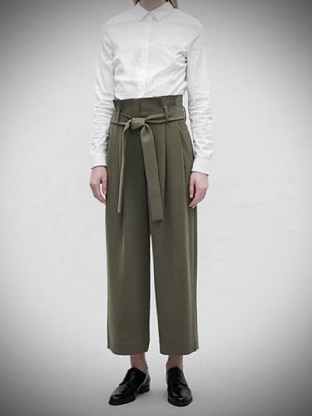 COS Olive High-Waist Wide Leg Tie-Belt Pants